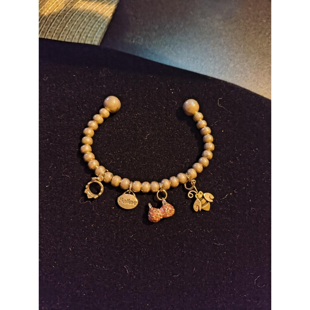 Sterling Silver Beaded Charm Cuff Bracelet For A Girl
